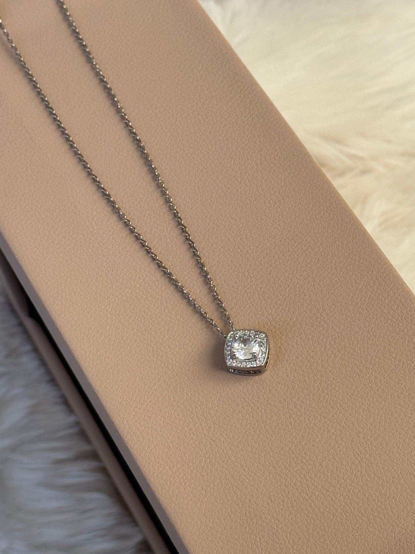 Cushion Cut Silver Neckalce