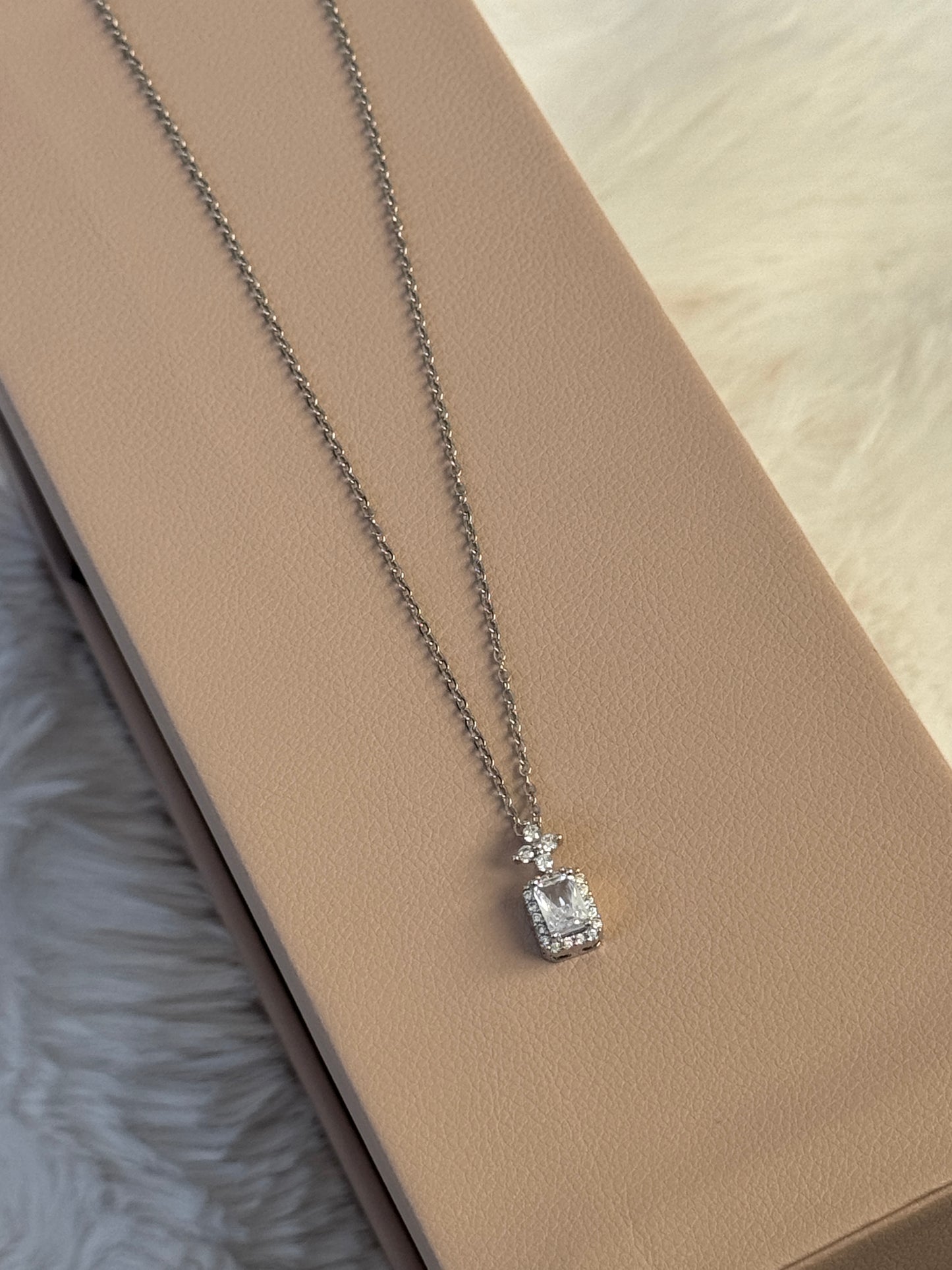 White Stone Sparkler Silver Necklace