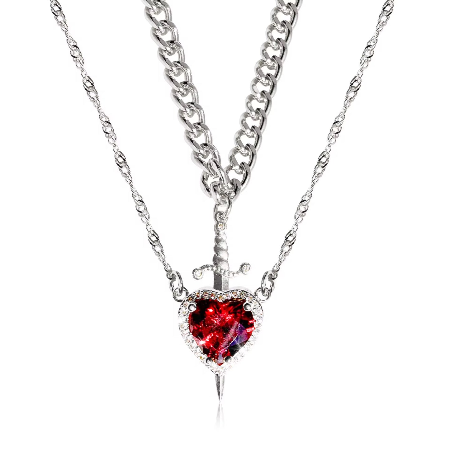 Couple heart and sword Necklace set