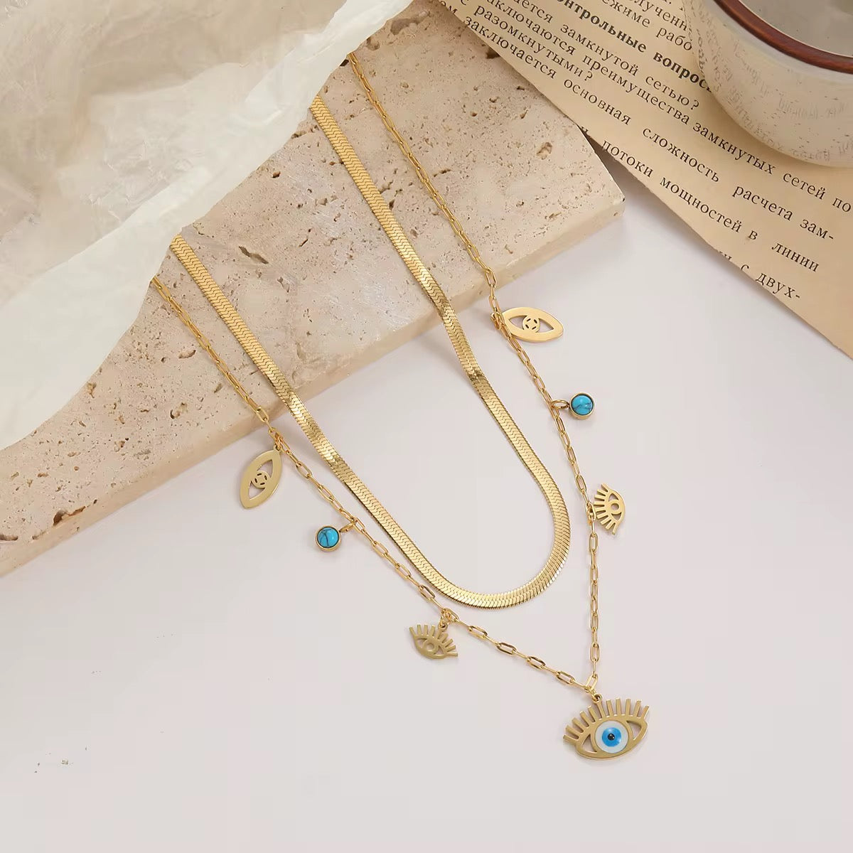 Double layer Evil eye Necklace