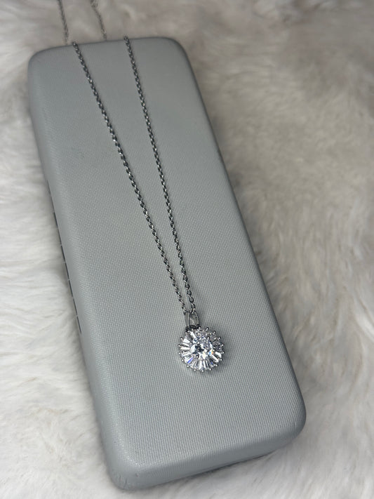 Round Stone Silver Necklace