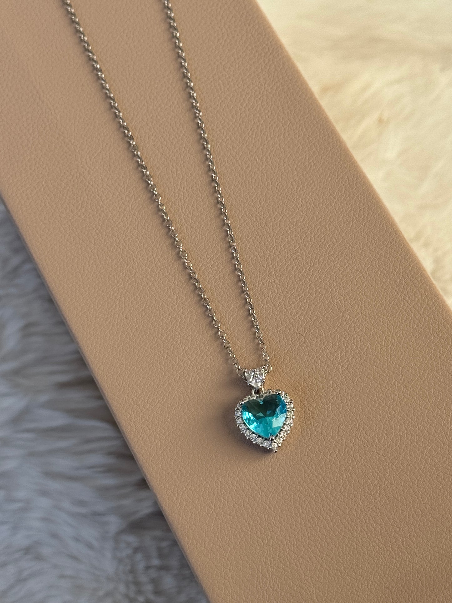 Blue Heart Gem Silver Necklace