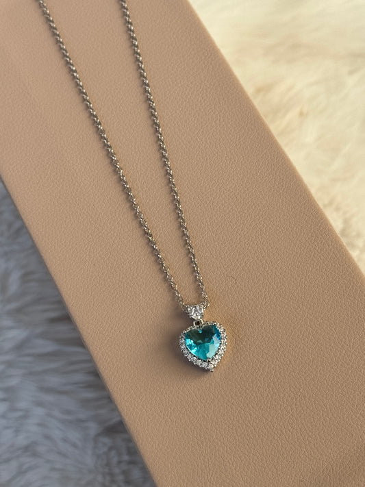 Blue Heart Gem Silver Necklace