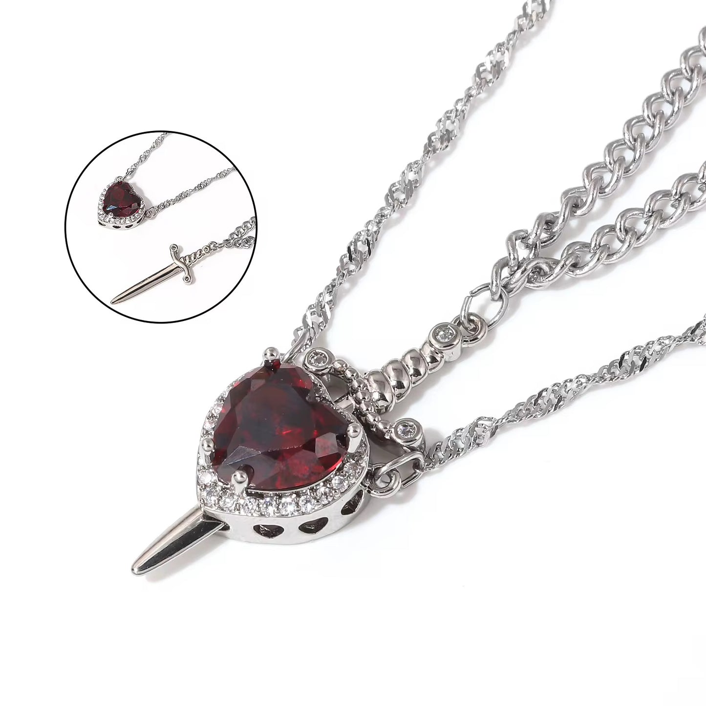 Couple heart and sword Necklace set