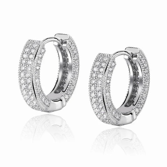 Cubic Zirconia Studded Micro Inlay Hip Hop Hoop Earrings